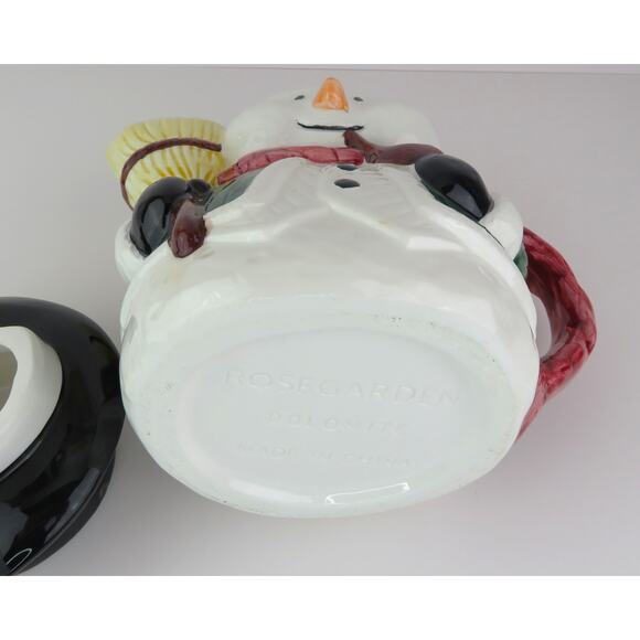 Vintage Rosegarden Dolomite Ceramic Snowman Teapot Pitcher 9" Christmas Decor - Picture 9 of 15